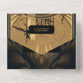 Elegant Art Deco Peacocks Wedding All In One Uitnodiging (Achterkant)