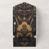 Elegant Art Deco Peacocks Wedding All In One Uitnodiging (Buitenkant)