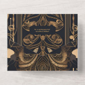 Elegant Art Deco Peacocks Wedding All In One Uitnodiging (Achterkant)