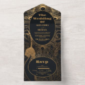Elegant Art Deco Peacocks Wedding All In One Uitnodiging (Binnen)