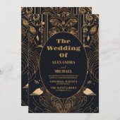 Elegant Art Deco Peacocks Wedding Kaart (Voorkant / Achterkant)