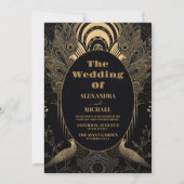 Elegant Art Deco Peacocks Wedding Kaart (Voorkant)