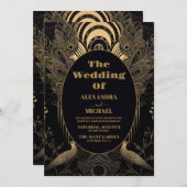 Elegant Art Deco Peacocks Wedding Kaart (Voorkant / Achterkant)