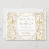 Elegant Art Deco Peacocks Wedding Kaart (Voorkant)