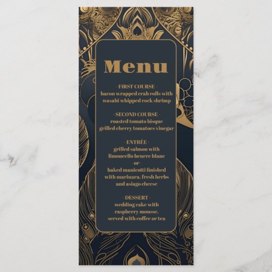 Elegant Art Deco Peacocks Wedding Menu (Voorkant)