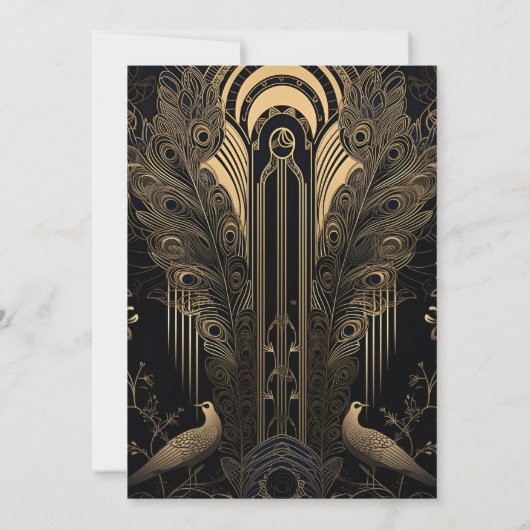 Elegant Art Deco Peacocks Wedding Save The Date (Achterkant)