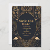 Elegant Art Deco Peacocks Wedding Save The Date (Voorkant)