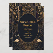 Elegant Art Deco Peacocks Wedding Save The Date (Voorkant / Achterkant)