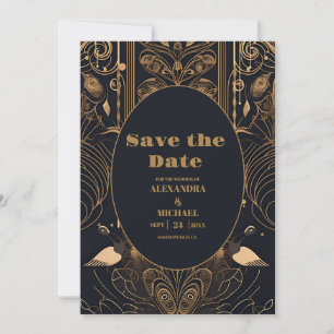Elegant Art Deco Peacocks Wedding Save The Date
