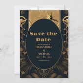 Elegant Art Deco Peacocks Wedding Save The Date (Voorkant)