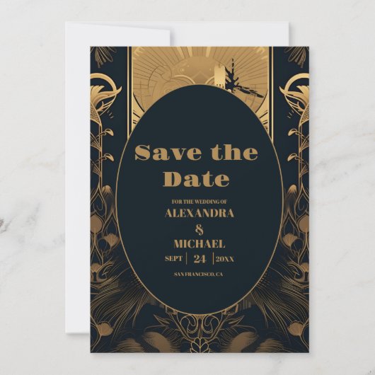 Elegant Art Deco Peacocks Wedding Save The Date (Voorkant)