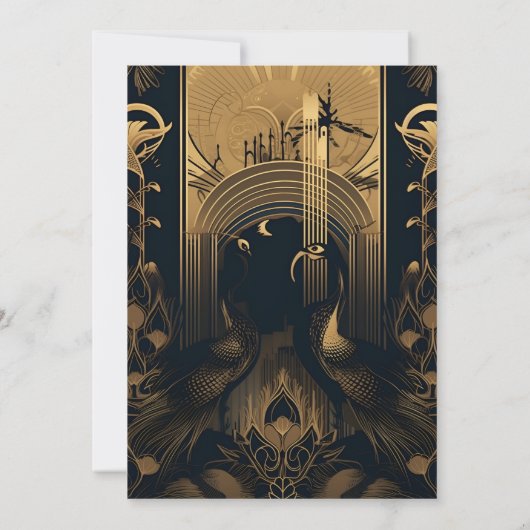 Elegant Art Deco Peacocks Wedding Save The Date (Achterkant)