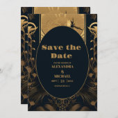 Elegant Art Deco Peacocks Wedding Save The Date (Voorkant / Achterkant)