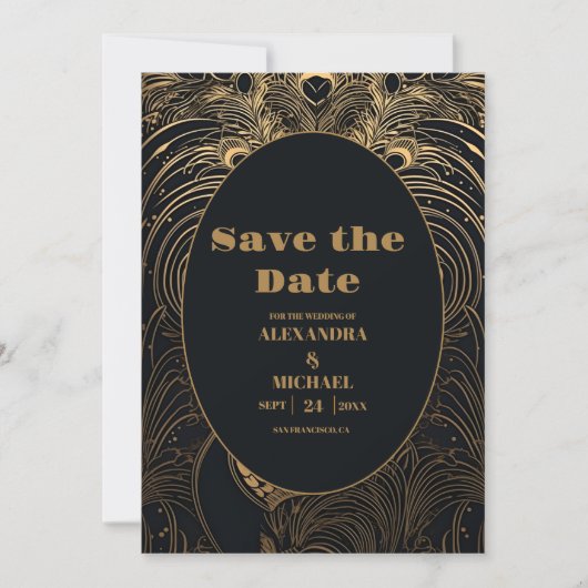 Elegant Art Deco Peacocks Wedding Save The Date (Voorkant)