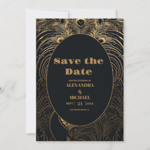 Elegant Art Deco Peacocks Wedding Save The Date
