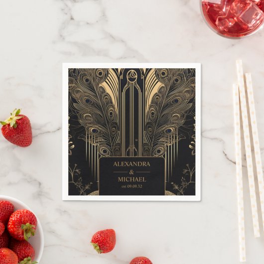 Elegant Art Deco Peacocks Wedding Servet (Insitu)