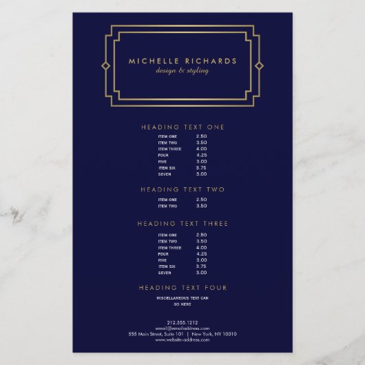 Elegant Art Deco Professional Navy/Gold Flyer (Voorkant)