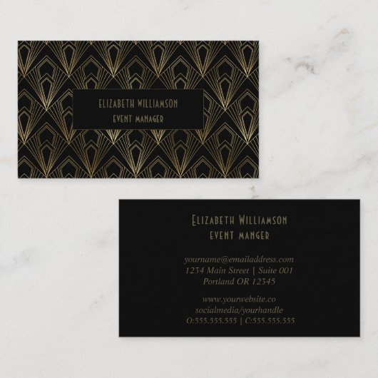 Elegant Art Deco Professional | Zwart en goud Visitekaartje (Voorkant / Achterkant)