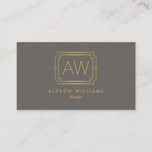 Elegant Art Deco Professioneel Monogram Taupe/Goud Visitekaartje