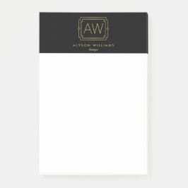 Elegant Art Deco Professioneel Monogram Zwart/Goud Post-it® Notes