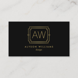 Elegant Art Deco Professioneel Monogram Zwart/Goud Visitekaartje