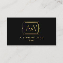 Elegant Art Deco Professioneel Monogram Zwart/Goud Visitekaartje