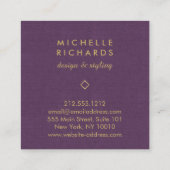 Elegant Art Deco Professioneel Paarse Linnen/Goud Vierkante Visitekaartje (Achterkant)
