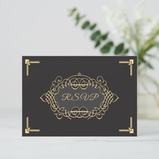 Elegant Art Deco Reception RSVP-kaart Kaart (Staand voorkant)