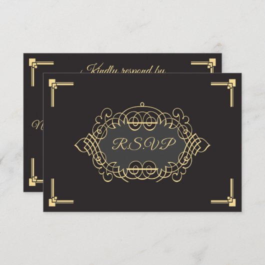 Elegant Art Deco Reception RSVP-kaart Kaart (Voorkant / Achterkant)