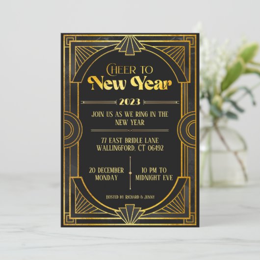 Elegant Art Deco Retro New year Party Holiday Card Kaart (Staand voorkant)