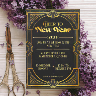 Elegant Art Deco Retro New year Party Holiday Card Kaart