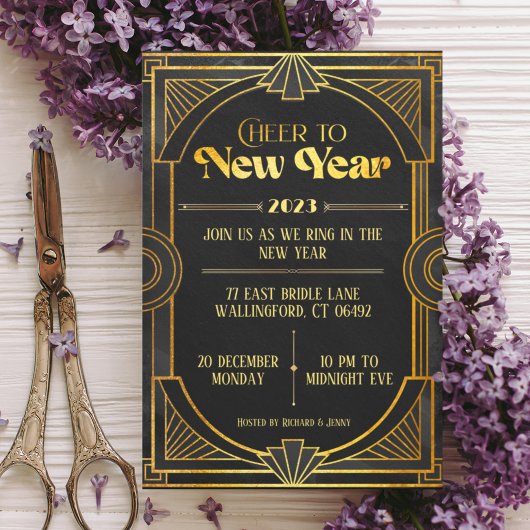 Elegant Art Deco Retro New year Party Holiday Card Kaart