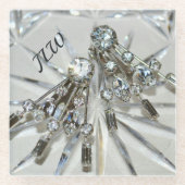 Elegant  Art Deco Rhinestones met Initialen Glazen Onderzetter (Voorkant)