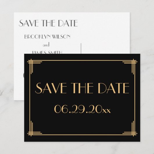 Elegant  Art Deco Save The Date Aankondigingskaart (Voorkant / Achterkant)