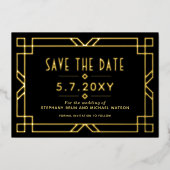 Elegant Art Deco Save the Date Black Gold Kaart (Voorkant)