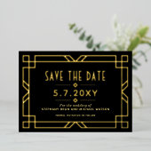 Elegant Art Deco Save the Date Black Gold Kaart (Staand Voorkant)