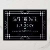Elegant Art Deco Save the Date Black Silver Kaart