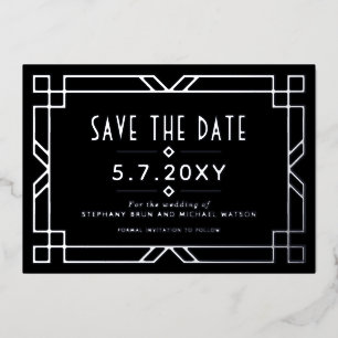 Elegant Art Deco Save the Date Black Silver Kaart