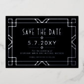 Elegant Art Deco Save the Date Black Silver Kaart (Voorkant)
