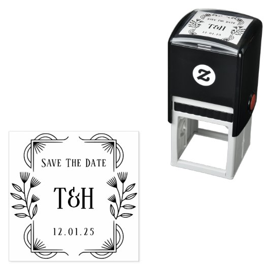 Elegant Art Deco Save The Date Monogram Zelfinktende Stempel (In situ)