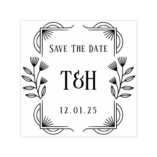 Elegant Art Deco Save The Date Monogram Zelfinktende Stempel (Design)