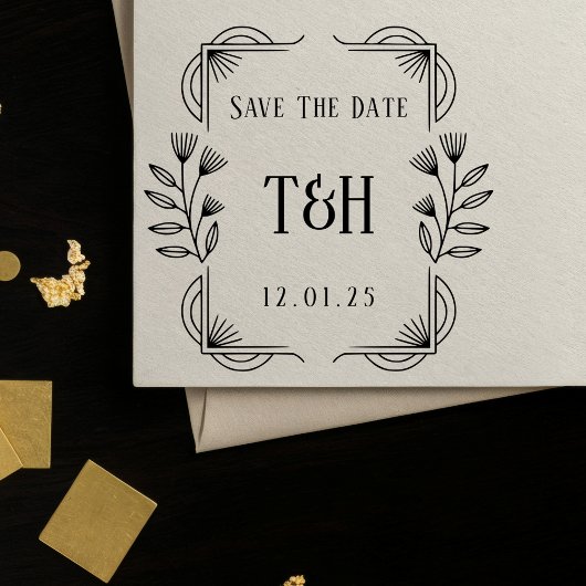 Elegant Art Deco Save The Date Monogram Zelfinktende Stempel