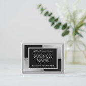 Elegant Art Deco Silver Black Geometrical Metal Visitekaartje (Staand voorkant)
