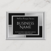 Elegant Art Deco Silver Black Geometrical Metal Visitekaartje (Voorkant)