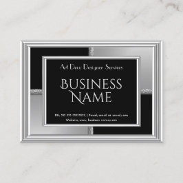 Elegant Art Deco Silver Black Geometrical Metal Visitekaartje