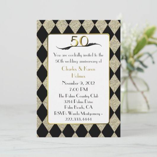 Elegant Art Deco Style 50th Jubileum Uitnodiging (Staand voorkant)