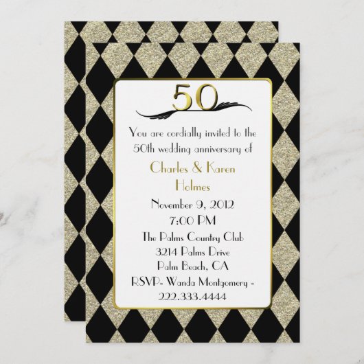 Elegant Art Deco Style 50th Jubileum Uitnodiging (Voorkant / Achterkant)