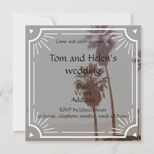 Elegant Art Deco Style Wedding Uitnodiging (Achterkant)