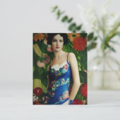 Elegant Art Deco Style Woman met Large Flowers Art Briefkaart (Staand voorkant)