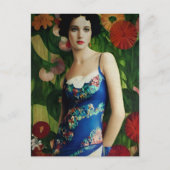 Elegant Art Deco Style Woman met Large Flowers Art Briefkaart (Voorkant)